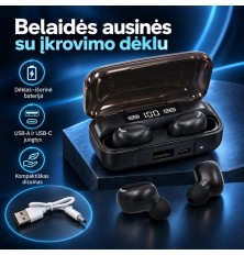 Belaidės Blutooth ausinės su įkrovimo dėklu