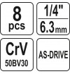 Ilgų galvučių komplektas 1/4"8vnt